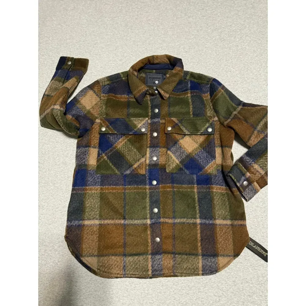 BlankNYC Hit The Trail Shacket Flannel Brown Green Navy Sz M - Picture 4 of 12